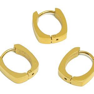 Gold Tone Plated Hoop Earring, Fat Rectangle Ear Hoops, 316 Stainless Steel Stud, Stainless Steel Earring, Huggie Hoop Earring VK1738