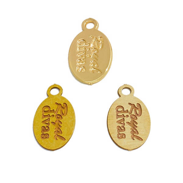 18K Gold "Royal Divas" Earring Charms, Small Oval Bracelet Pendant, Raw Brass 0.3mm Letter Charm, DIY Jewelry Making Supplies FC22769