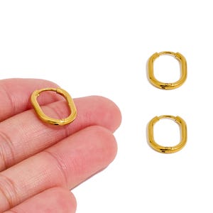 Gold Oval Rectangle Hoop Earring, Stainless Steel 316 StudEarring, Steel Ear Hoops, Huggie Hoop Earring, Gold TonePlated VK1716 image 4