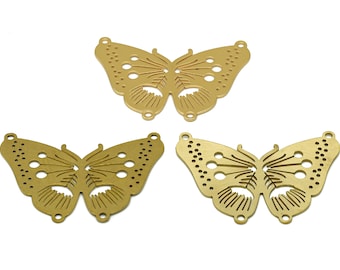 Connecteurs papillon découpés au laser, Connecteur fleur papillon, Connecteur bulles en laiton brut, Polissage fait main, Placage à l'or 18 carats 40*27,7*0,69 mm