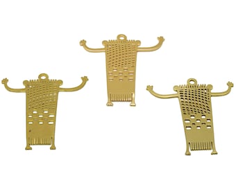 Caricature Man Laser Cut Charm, Wacky Adorable Comics Man, Handmade Polishing, Raw Brass Cut Out Charm, 18K Gold Plated  35.83*31.36*0.79mm