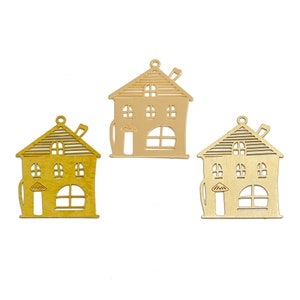 Dije de pendiente de casa de latón crudo de 0,3 mm, pendiente de casa de dibujos animados para niños, dije plano dorado, accesorios para pendientes, suministros de joyería FC21768