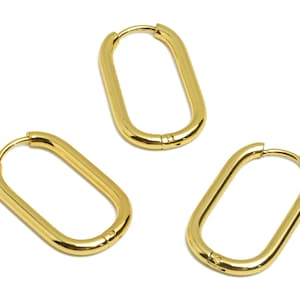 Oval Rectangle Hoop Earring, Stainless Steel 316 Stud, Gold Huggie Earring, Steel Ear Hoops, Huggie Hoop Earring, Gold Tone Plated VK1722