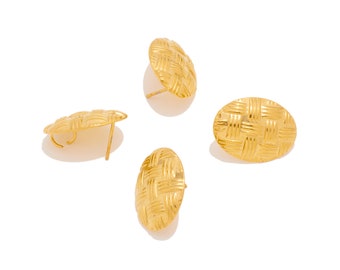 Oval Earring Connector, Stainless Steel Oval Braid Post Earring, Textured Geometric Earring With Holes, Gold Tone Plating, Jewelry VK1984