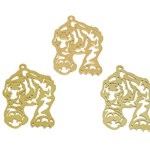2pcs Raw Brass Big Tiger Charm, Textured Tiger Earring Charms, Brass Tiger Pendant, Gold Animal Charms, Jewelry Making Supplies VW162
