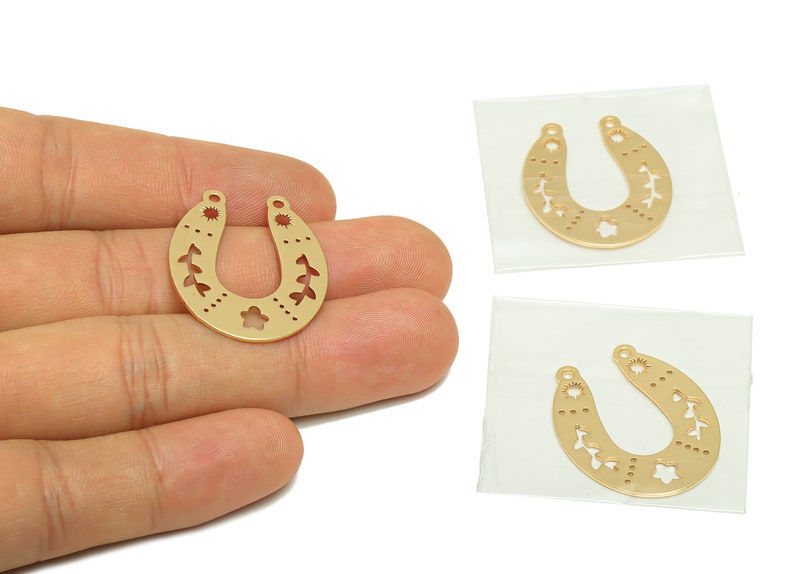 Horseshoe Lasercut Earring Connector, Raw Brass Flower Leaf Connector