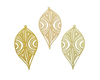0.3mm Leaf Lasercut Charms, Raw Brass Hollow Leaves Plant Pendant, Handmade Polishing, 18K Real Gold Plating, Gold Jewelry 57.27*24.9*0.29mm