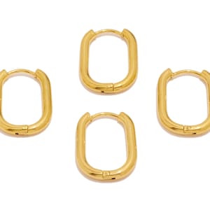 Steel Oval Rectangle Hoop Earring, U Shape Huggie Hoop Earring, Stainless Steel Geometric Hoop Ear, Earring Finding, Gold Tone Plated VK2111