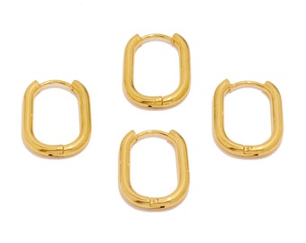 Steel Oval Rectangle Hoop Earring, U Shape Huggie Hoop Earring, Stainless Steel Geometric Hoop Ear, Earring Finding, Gold Tone Plated VK2111