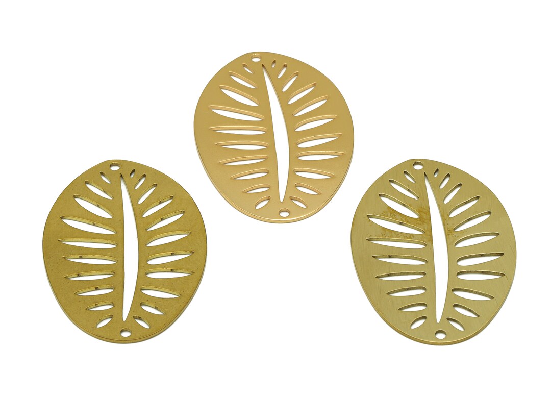 Leaf Laser Cut Connectors, Raw Brass Hollow Rib Connector, Handmade ...