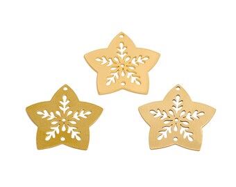 Connecteurs étoiles découpés au laser, connecteur géométrique branche de fleur en laiton brut, polissage à la main, plaqué or véritable 18 carats, bijoux à faire soi-même 29,7*29,7*0,7 mm