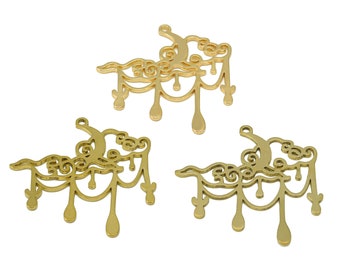 Celestial Lasercut Earring, Abstract Crescent Moon Clouds, Raw Brass Fairy Nightfall Charm, Handmade Polishing, 18K Real Gold 36*33*0.91mm