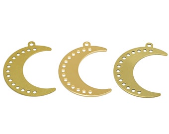 Colgante de media luna cortado con láser, colgante celestial para collar, colgante de luna con burbujas de latón en bruto, pulido a mano, oro auténtico de 18 quilates, 34,58*23,57*0,72 mm
