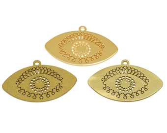 Eyelash Laser Cut Earring Charm, Raw Brass Eyeball Necklace Charms, Abstract Meshy Eye Charm, Handmade Polishing, 18K Gold 34.7*23.8*0.77mm