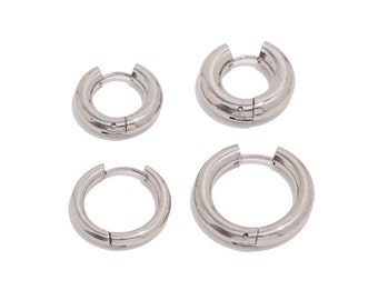 Steel Round Hoop Earrings, Circle Huggie Earrings, Stainless Steel Thick Huggie Hoop Earrings, Earring Hoop, Earring Findings, Jewelry DIY
