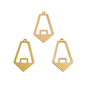 May include: Three gold-colored geometric pendants with a trapezoid shape and a rectangular cutout. Each pendant has a small loop at the top for attaching to a chain or other jewelry component. The pendants are displayed against a white background.