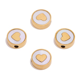 Steel Heart Charms, Round Shell Heart Charms, Stainless Steel Love Heart Pendant, Bracelet Beads, Gold Tone Plated, Jewelry Making VK2130