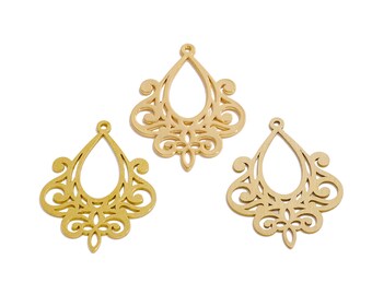 Tropfen-lasercut Ohrring-Charms, rohe Messinghohl zierliche Retro Palace Style Anhänger, Handgemachtes Polieren, 18K Echtgold überzogen DIY 32 * 24 * 0.82 mm