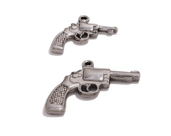 Stålpistolberlocker, texturerade pistolörhängenberlocker, vapenpistolhänge i rostfritt stål, 304 rostfritt ståldetaljer, gör-det-själv-smycken