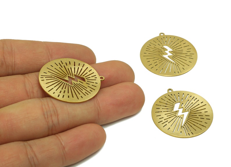 Flash Laser Cut Charms Gold Round Lightning Earring Charms Etsy