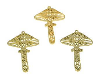 Mushroom Lasercut Charm, Three-Dimensional Stereoscopic Mushroom, Handmade Polishing, Raw Brass Mushroom Charm, 18K Real Gold  41*26*0.85mm