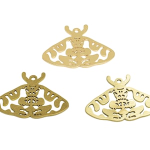 Moth Lasercut Earring Charm, Raw Brass Hollow Moth Insect Pendant, Handmade Polishing, 18K Real Gold Plating, Jewelry DIY 34.69*25.34*0.84mm