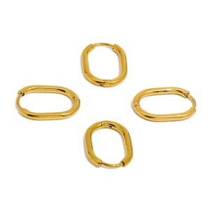Gold Oval Rectangle Hoop Earring, Stainless Steel 316 StudEarring, Steel Ear Hoops, Huggie Hoop Earring, Gold TonePlated VK1716 image 3