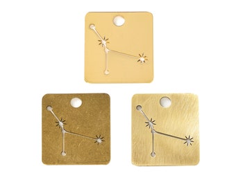 Square Laser Cut Earring Charm, Constellation Chart Charm, Raw Brass Planet Star Map Charm, Handmade Polishing, Gold 29.94*27.17*0.78mm