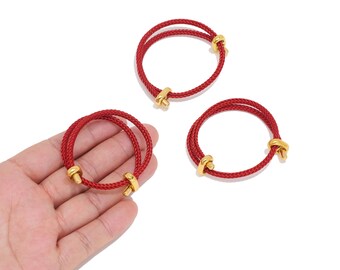Adjustable Red Rope Bracelet, Brass Slider Cord Bracelet for DIY Jewelry Makers, Stainless Steel Braided Bracelet Blank for Charms