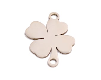 Steel Leaf Connector, Four Leaf Clover 2 Holes Connector, Stainless Steel Leaf Bracelet Connector, Jewelry Making 18.35*14.37*0.95mm BSX2116