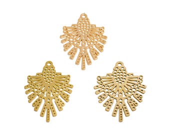 Peacock Fan Shaped Laser Cut Earring Charm, Raw Brass Bubble Charm, Abstract Pendant, Handmade Polishing, 18K Real Gold 34.77*24.74*0.8mm