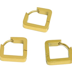 Gold Tone Plated Square Earring Hoop, Stainless Steel Earring, Steel Ear Hoops, Huggie Hoop Earring, 316 Stainless Steel Stud VK1747