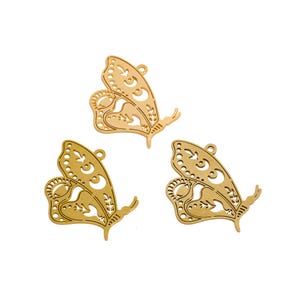 Moth Lasercut Earring Charms, Raw Brass Hollow Flower Butterfly Moth Insect Pendant, Handmade Polishing, 18K Gold Plated 38.2*28.13*0.66mm
