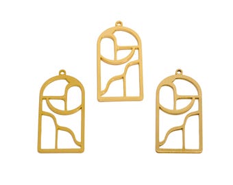 Kupolformade laserskurna örhängesberlocker, rå mässings kupolformad ihålig geometrisk hänge, handgjord polering, 18K äkta guldplätering gör-det-själv 32,1*15,05*0,75 mm
