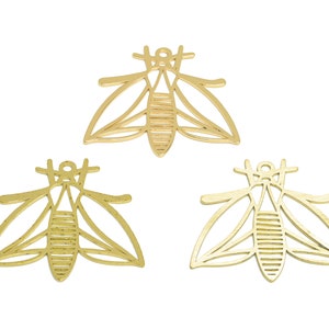 Moth Lasercut Earring Charm, Raw Brass Hollow Moth Insect Pendant, Handmade Polishing, 18K Real Gold Plating, Jewelry DIY 34.63*32.19*0.85mm