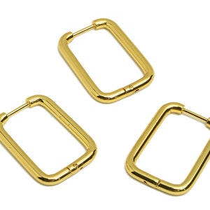 Fat Rectangle Stainless Steel Earring, Gold Tone Plated  Earring Hoop, 316 Stainless Steel Stud, Ear Hoops, Huggie Hoop Wire Earring VK1710