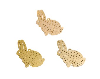 Pendientes con dijes de conejito cortados con láser, colgante de animal hueco de latón crudo, pulido a mano, chapado en oro real de 18 quilates, para hacer joyas DIY 31*21*0.7 mm