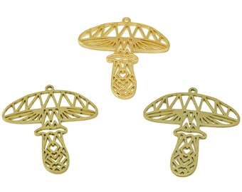 Breloque champignon découpée au laser, champignon dessin animé, polissage fait main, breloque champignon histoires pour enfants en laiton brut, or 18 carats 33*30*0,88 mm
