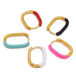 Steel Oval Rectangle Hoop Earring, Colorful Enamel Stainless Steel Huggie Earring, Huggie Hoop Earring, Earring Findings, Gold Tone Plated