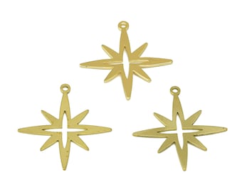North Star Lasercut Earring Charm, Gold Abstract Polaris Charms, Handmade Polishing, Raw Brass Star Charm, 18K Real Gold Plated 27*25*0.69mm
