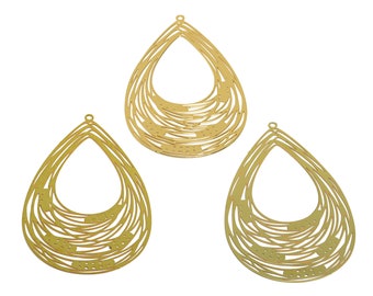 Pingente Espiral Infinito em Formato de Gota, Pingente Abstrato em Formato de Gota de 0,3 mm, Pingente Vazado em Latão Bruto, Polimento Artesanal, Ouro 18K, 57*35*0,3 mm