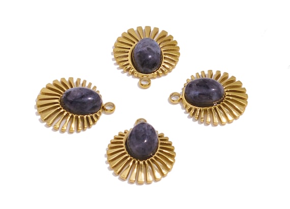 Steel Oval Charms, 316 Stainless Steel, Sunshine Petal