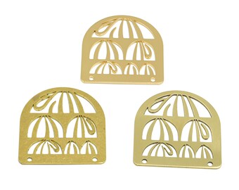 Domed Lasercut Earring Connector, Raw Brass D Hollow Window Connectors, Handmade Polishing, 18K Real Gold, Jewelry Making 37.86*35.02*0.92mm