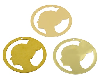 2pcs Raw Brass Woman Earring Charm, Stamping Blank Woman Shade Earring, Hollow Circle Hoop Pendant, Earring Findings, DIY Jewelry FB6857