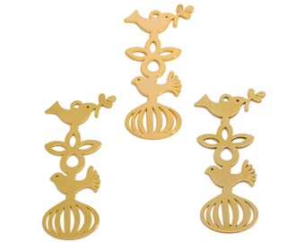 Bird Lasercut Earring Charms, Raw Brass Double Bird Hollow Geometric Pendant, Handmade Polishing, 18K Real Gold Plating, Jewelry 45*19*0.8mm
