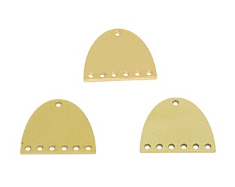 May include: Three gold-coloured metal arches with six holes each. The arches are flat and have a rounded top.