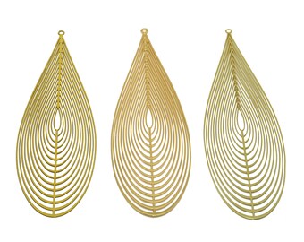 Boucle d'oreille en forme de larme 0,3 mm, breloque feuille en laiton découpée au laser, breloque en maille goutte exagérée abstraite, polissage à la main, or 18 carats 98,1*29,5*0,3 mm