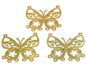 Butterfly Lasercut Connectors, Raw Brass Dot Flower Connector, Butterfly Necklace Charm, Handmade Polishing, 18K Gold 35.61*35.85*0.7mm