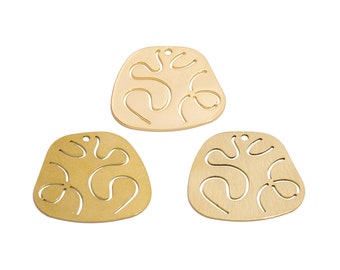 Irregular Lasercut Earring Charm, Raw Brass Hollow Geometric Pendant, Handmade Polishing, 18K Real Gold Plating, Jewelry DIY 29.7*26.9*0.7mm