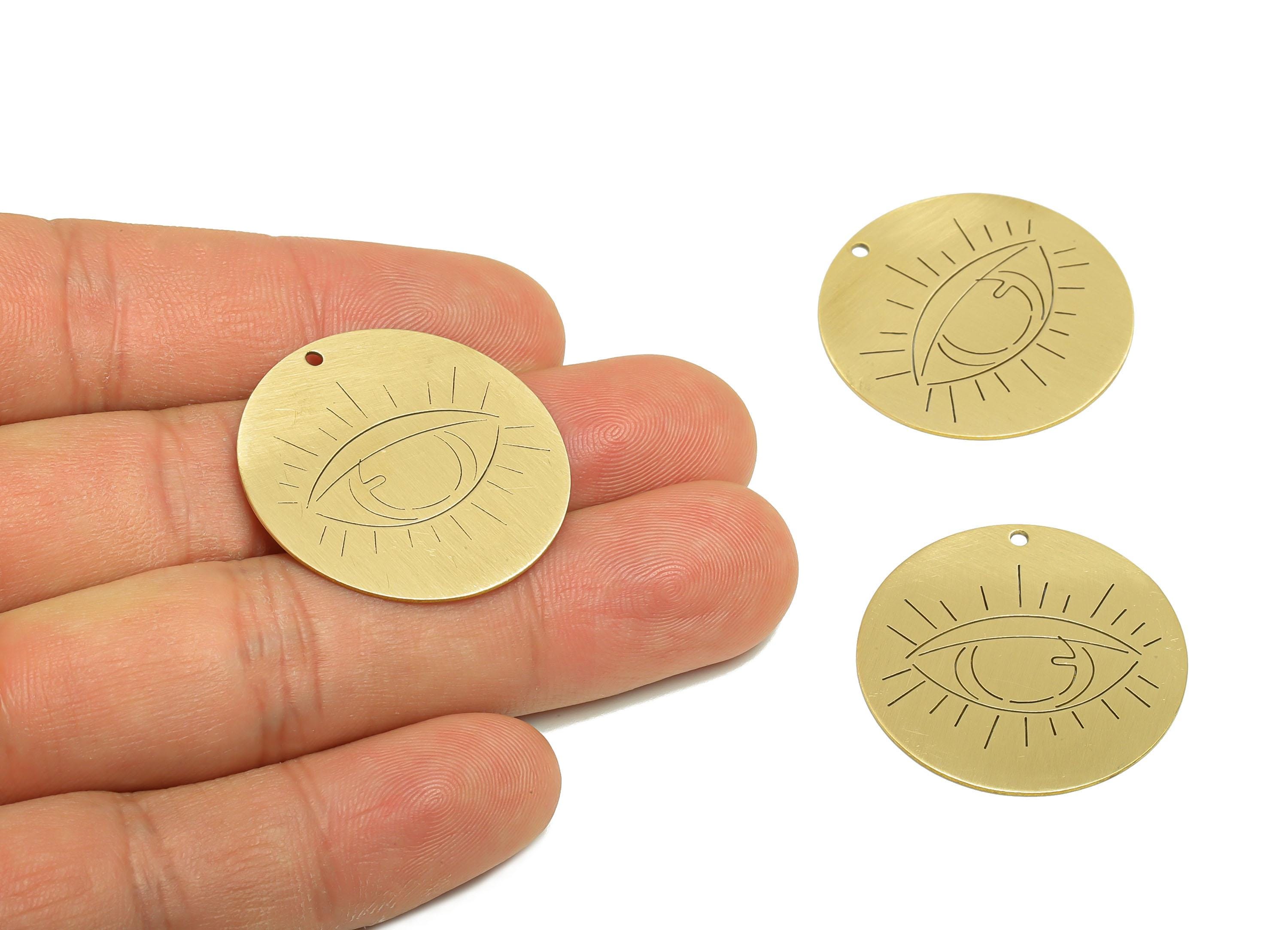 アイコイン レーザーカット イヤリングチャーム、生真鍮サークルまつげ幾何学ペンダント、ハンドメイド研磨、18K 本物の金メッキ DIY 30.03*29.97*0.59 mm
